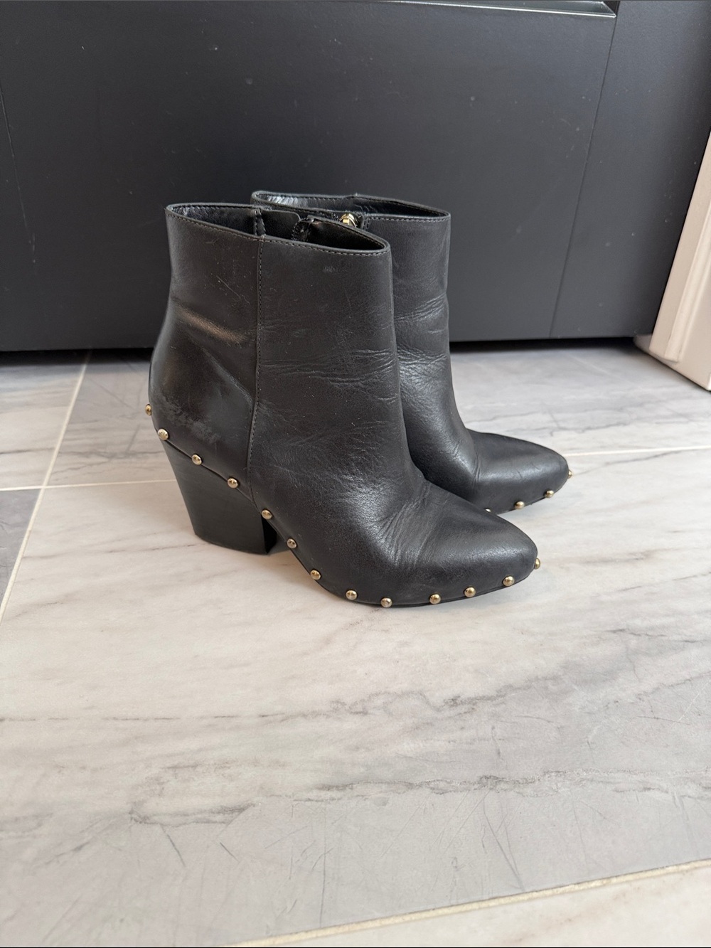 BCBGeneration Black Leather Studded Ankle Booties